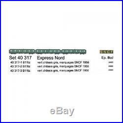 Coffret de 3 Voitures Express Nord, B11tz Ep III SNCF-HO 1/87-LSMODELS 40317